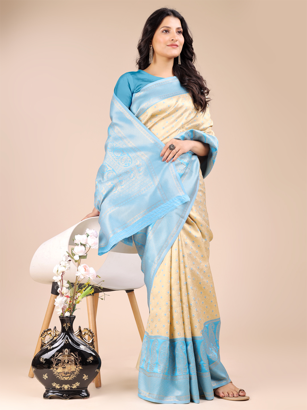 Sky Blue Banarasi Silk Saree