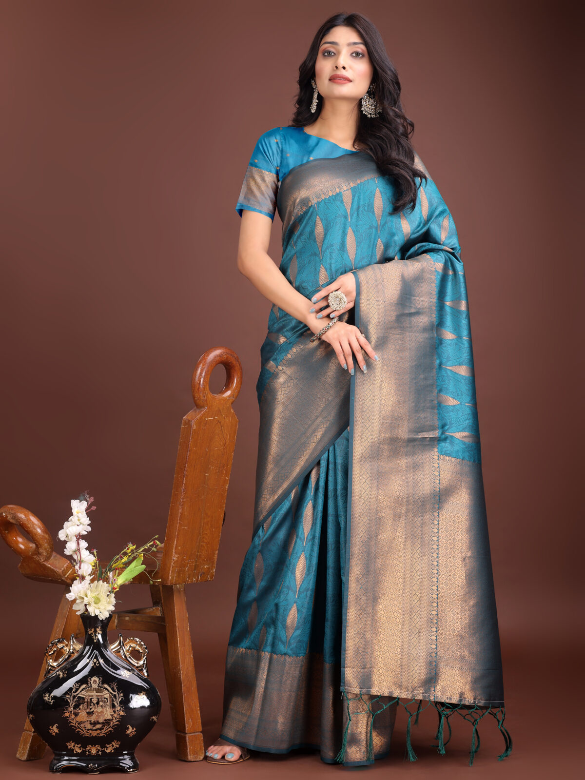 Sea Green Banarasi silk
