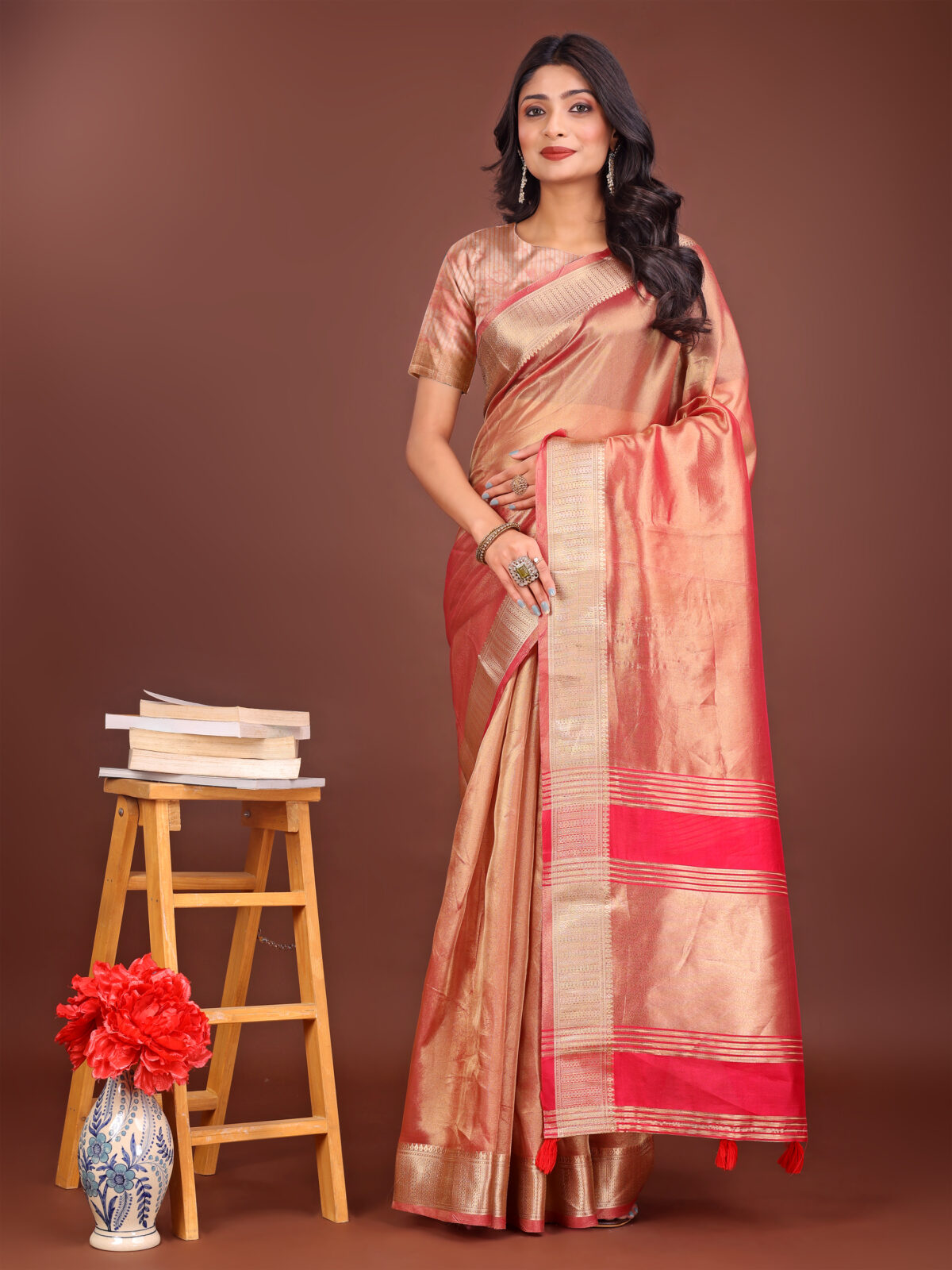Orange Organza Silk Saree