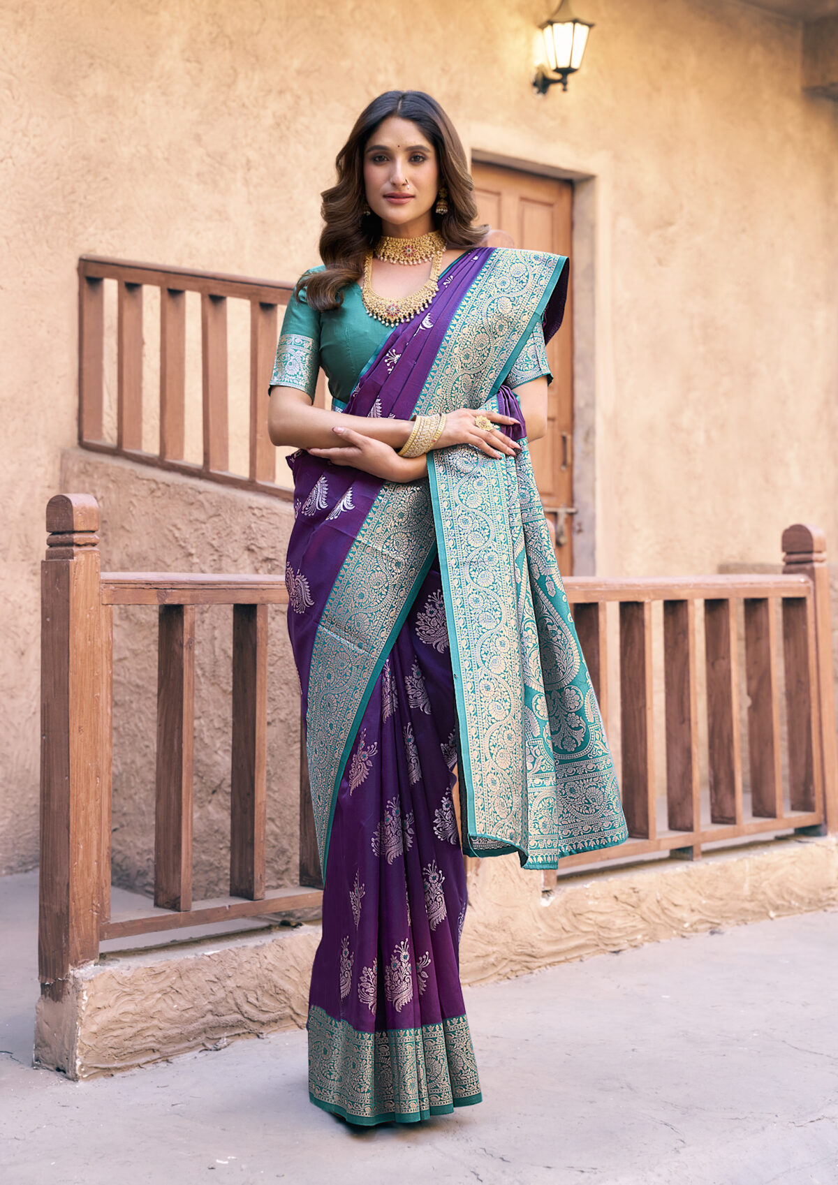 Purple Silk Saree with Rich Zari Work, Contrasting Border & Grand Pallu