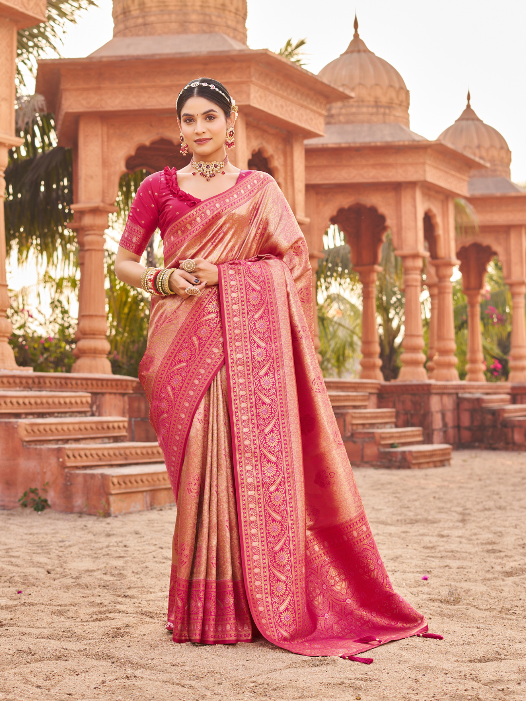 Charming Pink Soft Silk Saree with Classic Drape