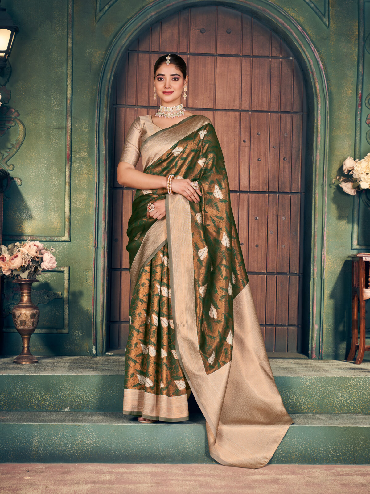 Luxury Dark Soft Silk Saree with Handwoven Zari Detailing