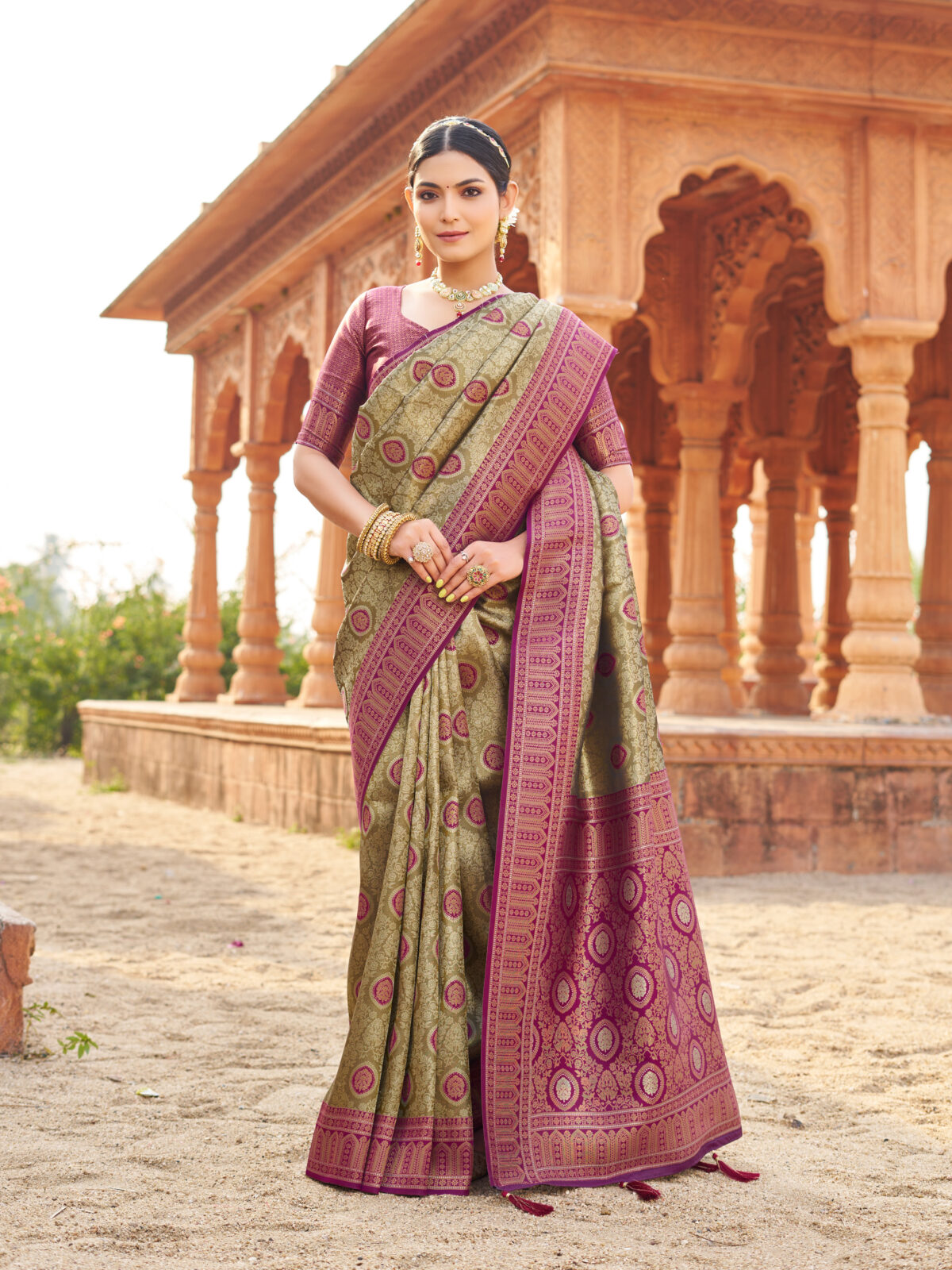 Regal Mehendi Green Festive Soft Silk Saree with Zari Detailing