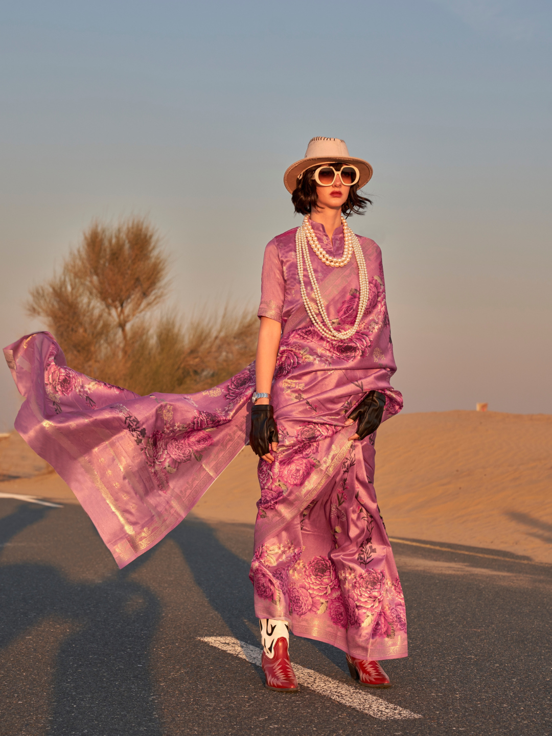 Royal Purple Tussar Silk Saree with Intricate Prints