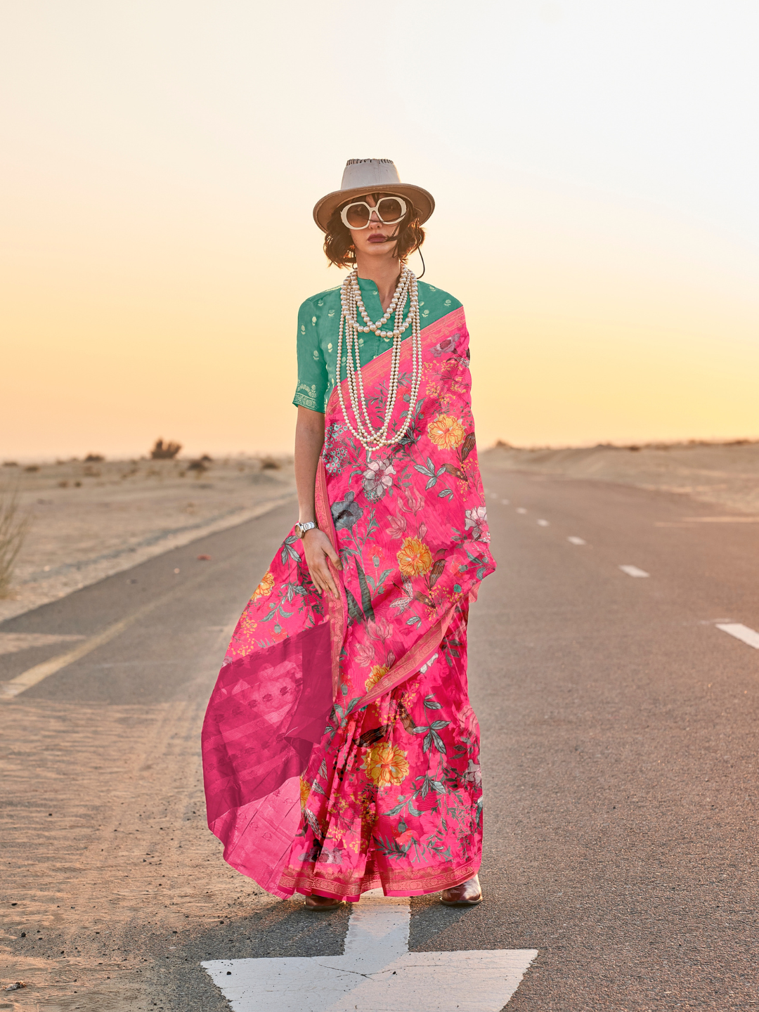 Designer Pink Printed Tussar Silk Saree with Elegant Motifs