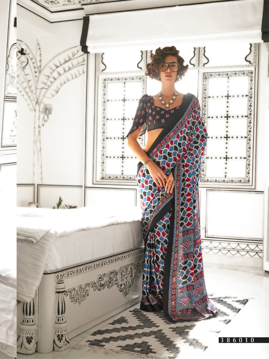 Designer Black Satin Crepe Saree with Smooth Draping