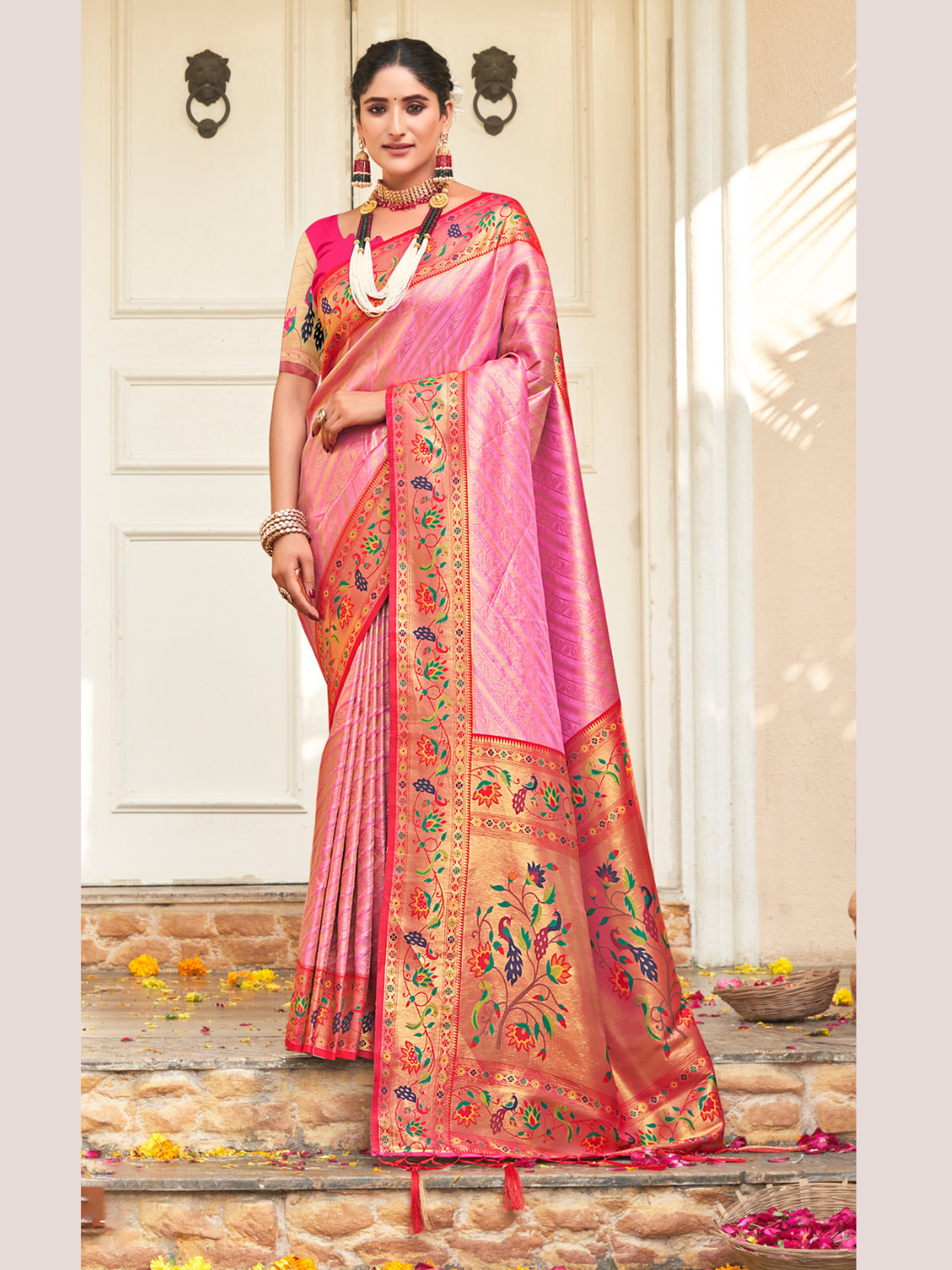 Royal Light Pink Color Paithani Silk Saree