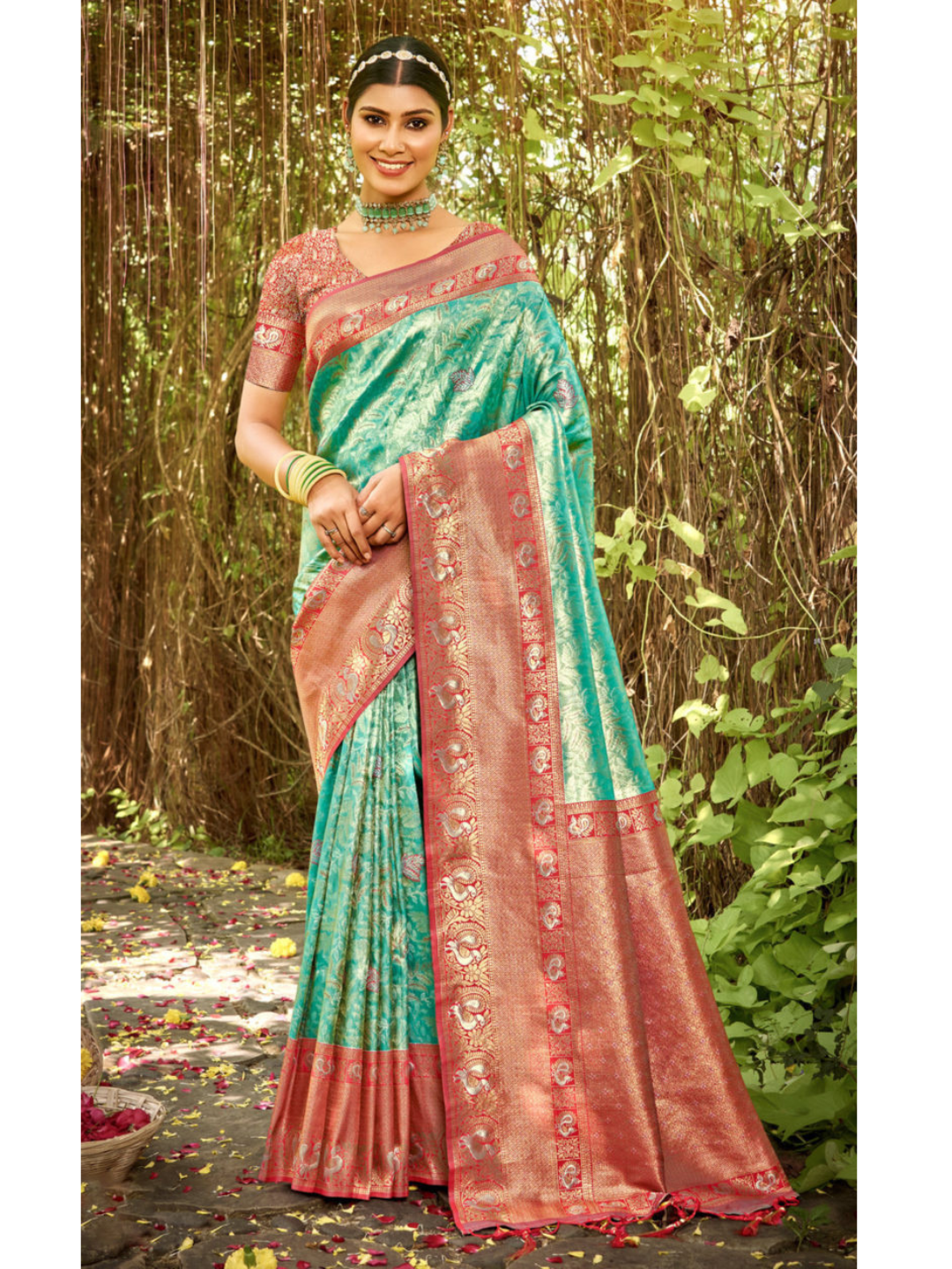 Sensational Sea Green Color Banarasi Saree