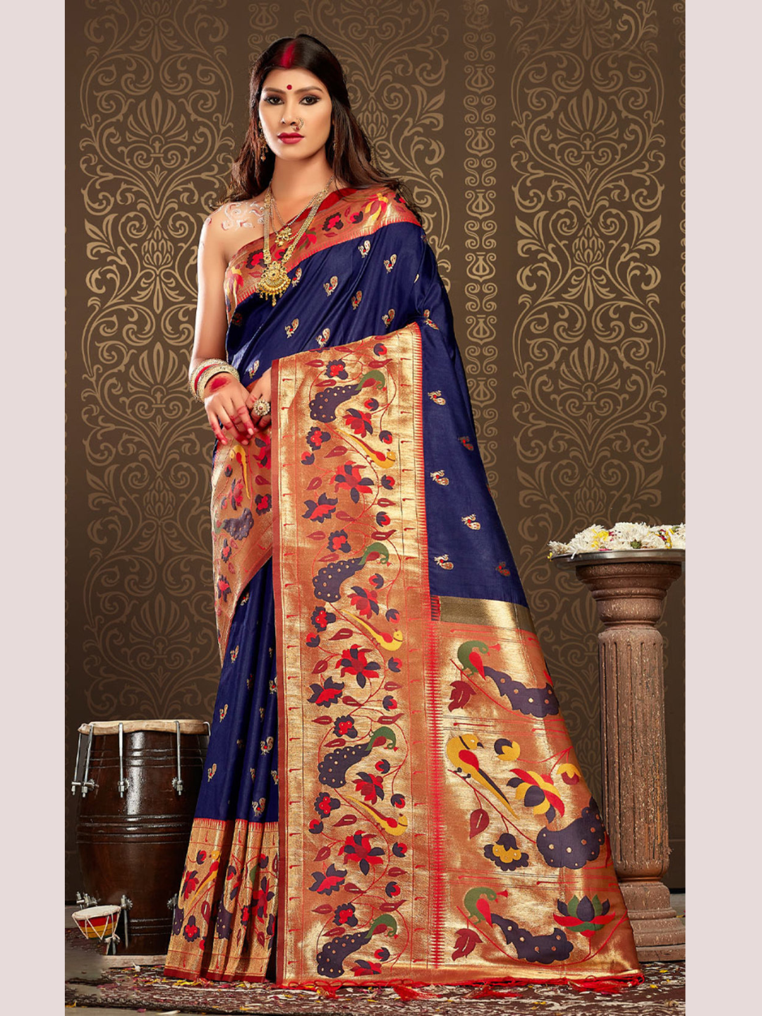 Gracious Navy Blue Color Paithani Silk Saree