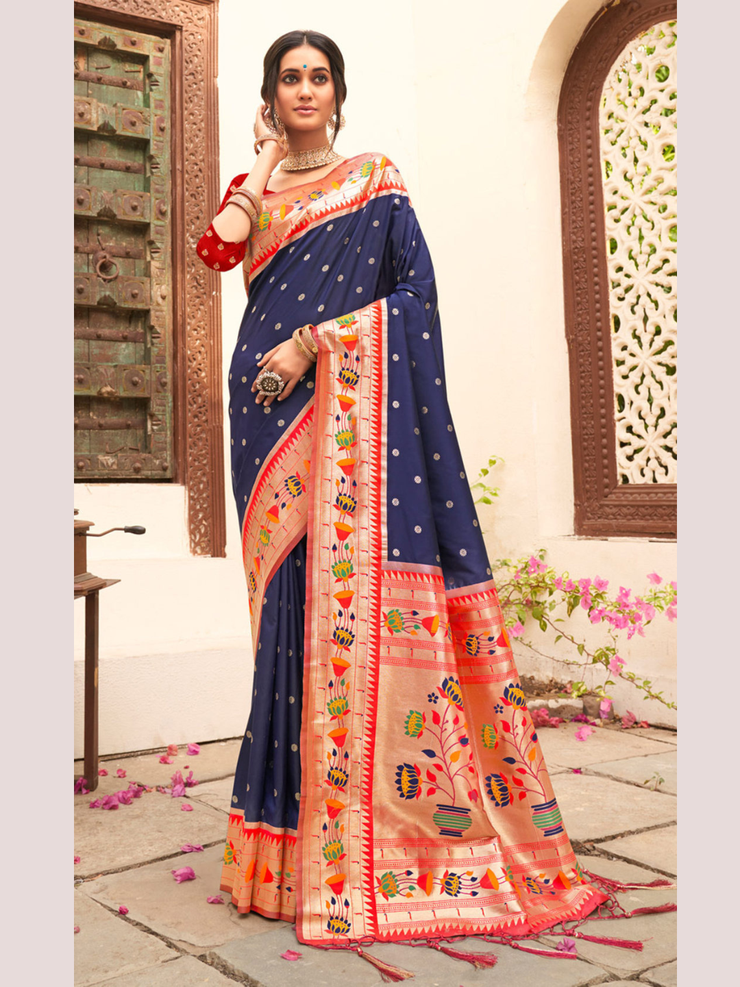 Traditional Navy Blue Color Paithani Silk Saree