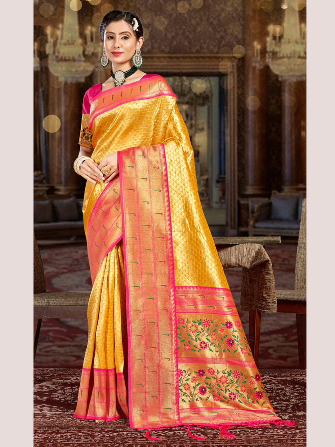 Great Yellow Color Paithani Silk Saree