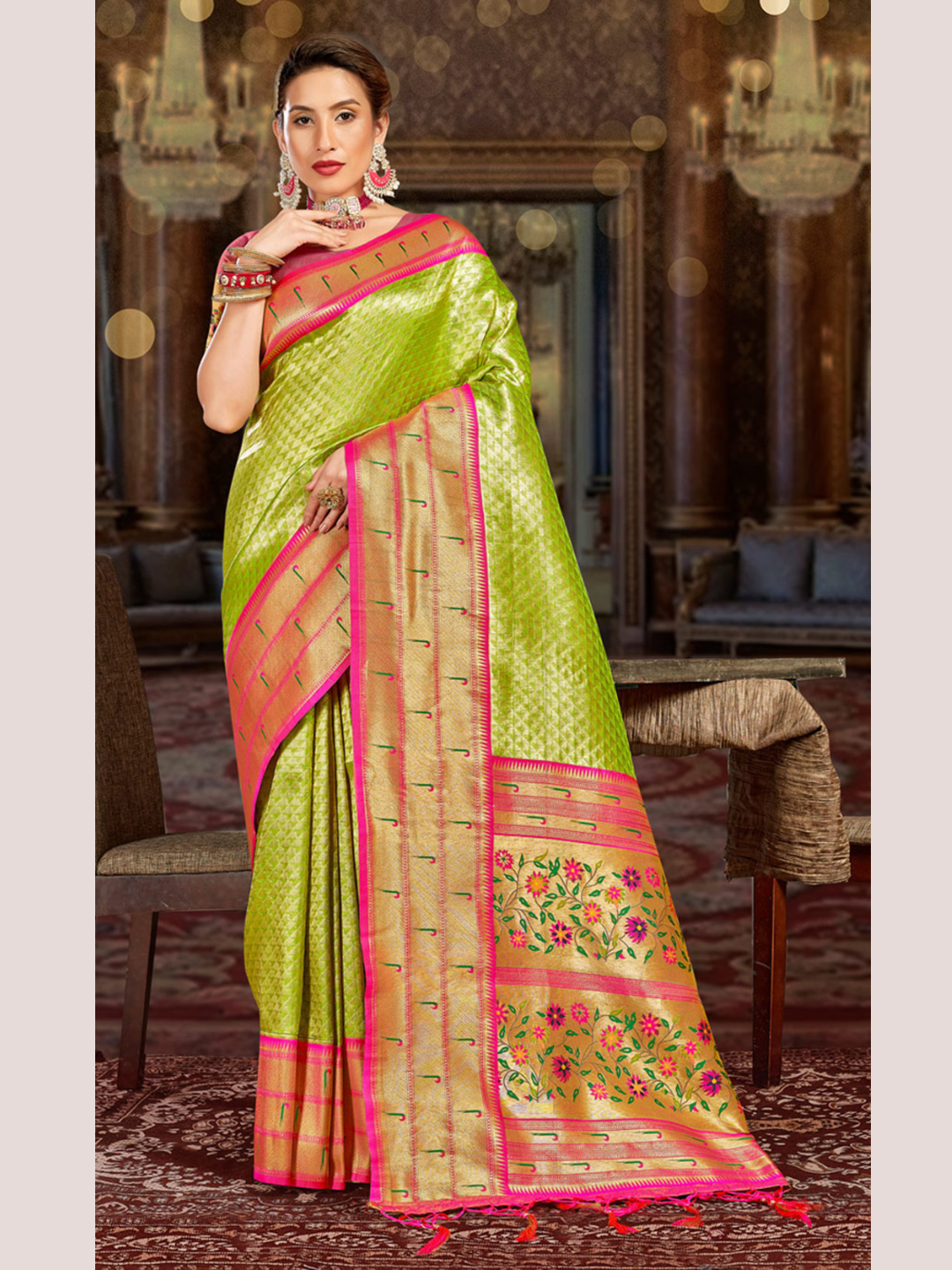 Great Light Green Color Paithani Silk Saree