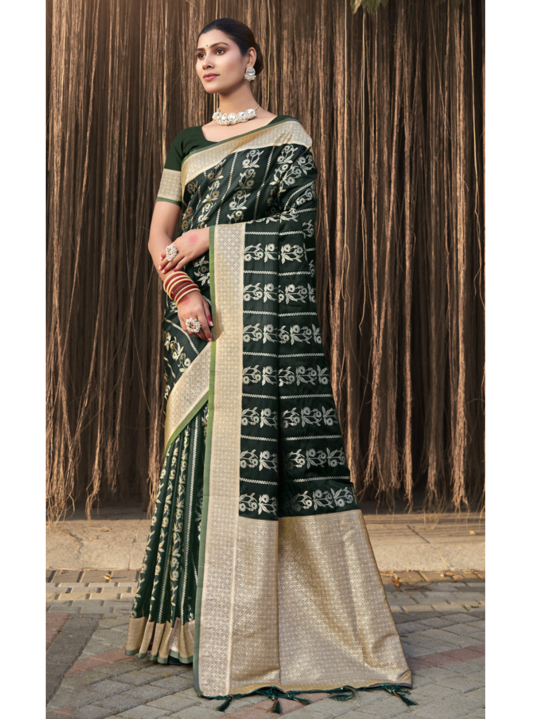Exceptional Dark Green Color Satin Silk Saree