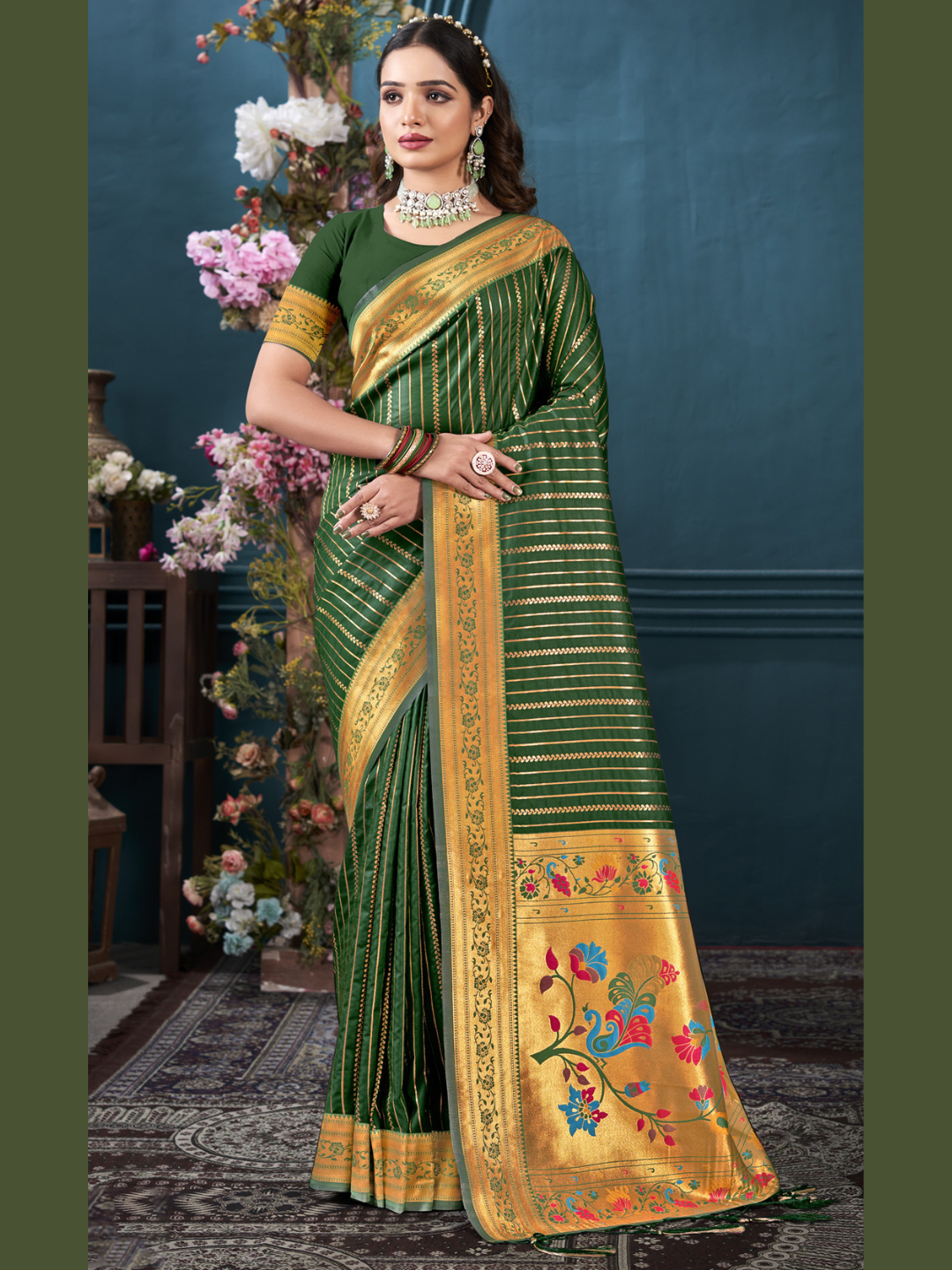 Stylish Dark Green Color Paithani Silk Saree