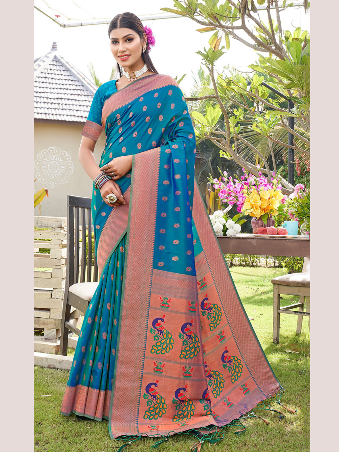 Charming Sea Green Color Paithani Silk Saree