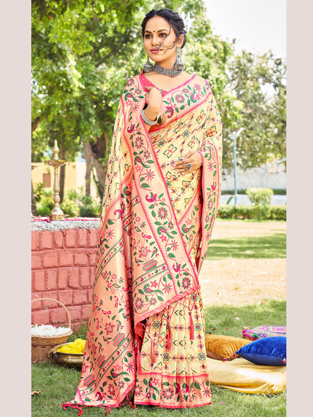 Classy Cream Color Paithani Silk Saree