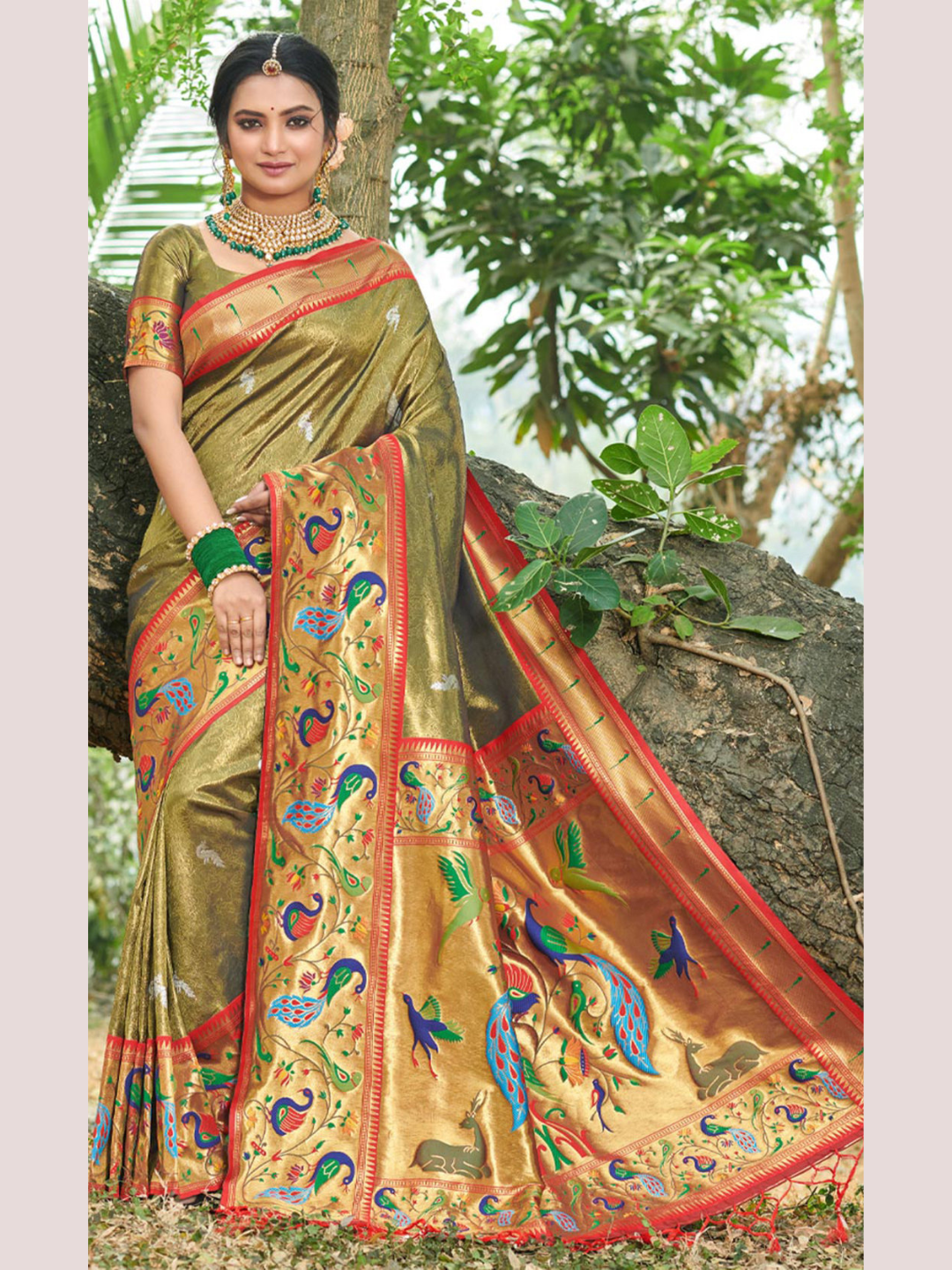 Pleasing Mhendi Green Color Paithani Silk Saree