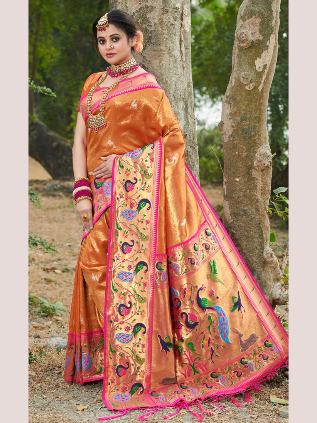 Pleasing Orange Color Paithani Silk Saree