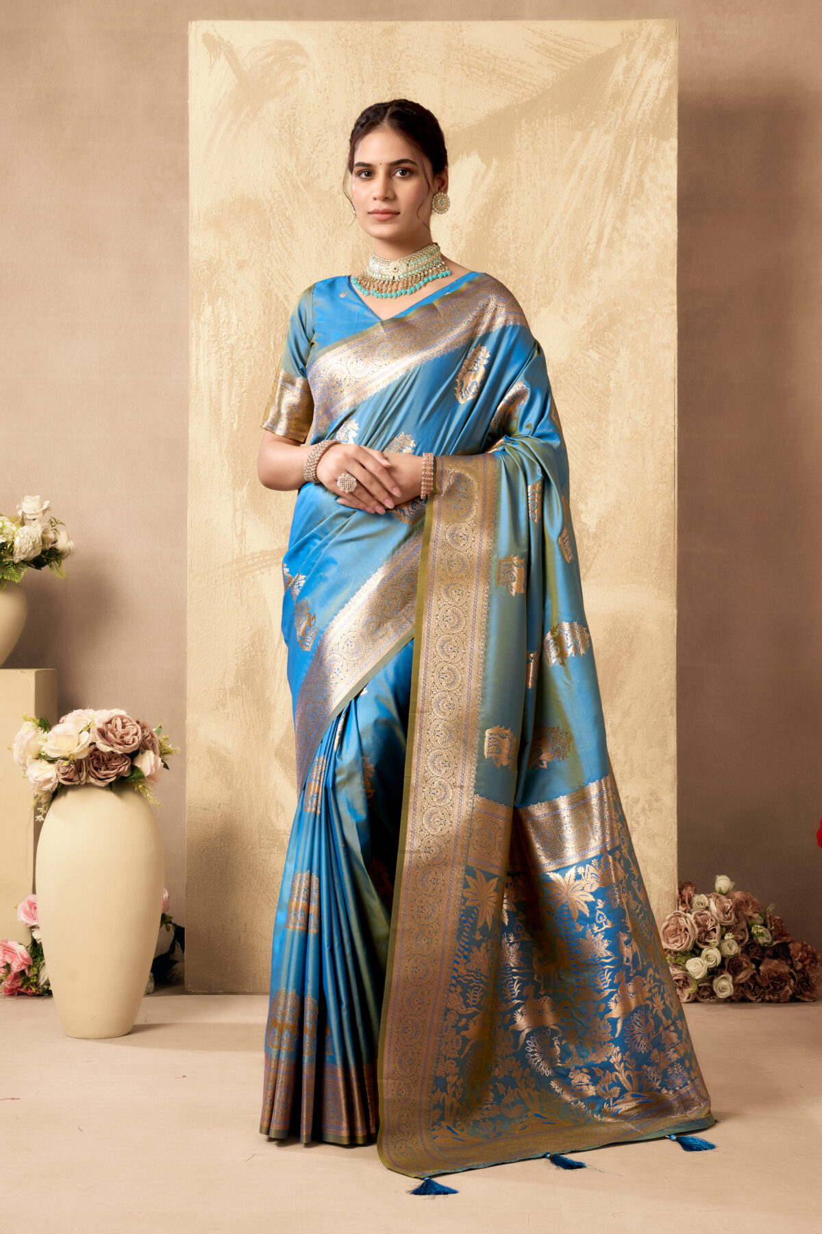 Majestic Blue Silk Saree with Richly Detailed Traditional Pallu