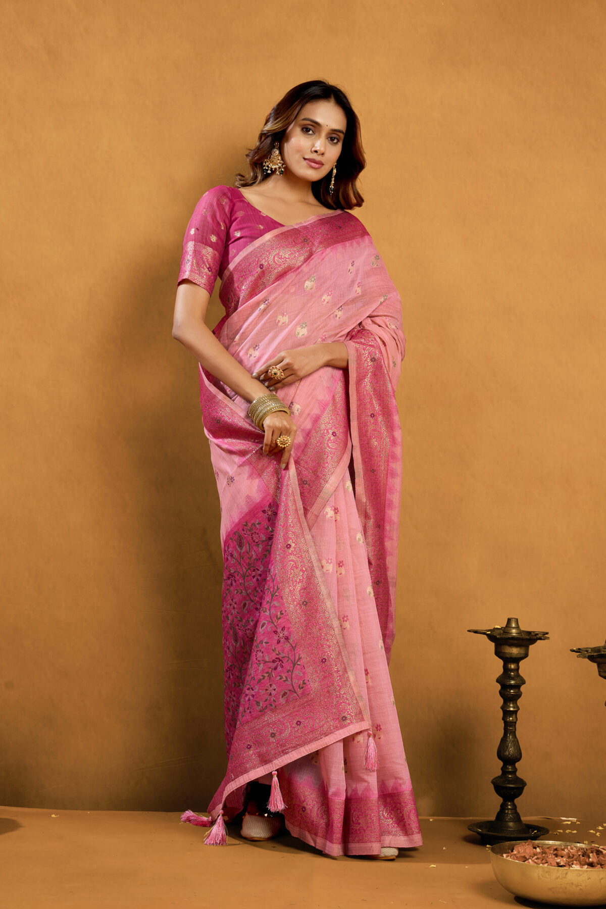Pink Premium Quality Spun Cotton Saree for All Occasions