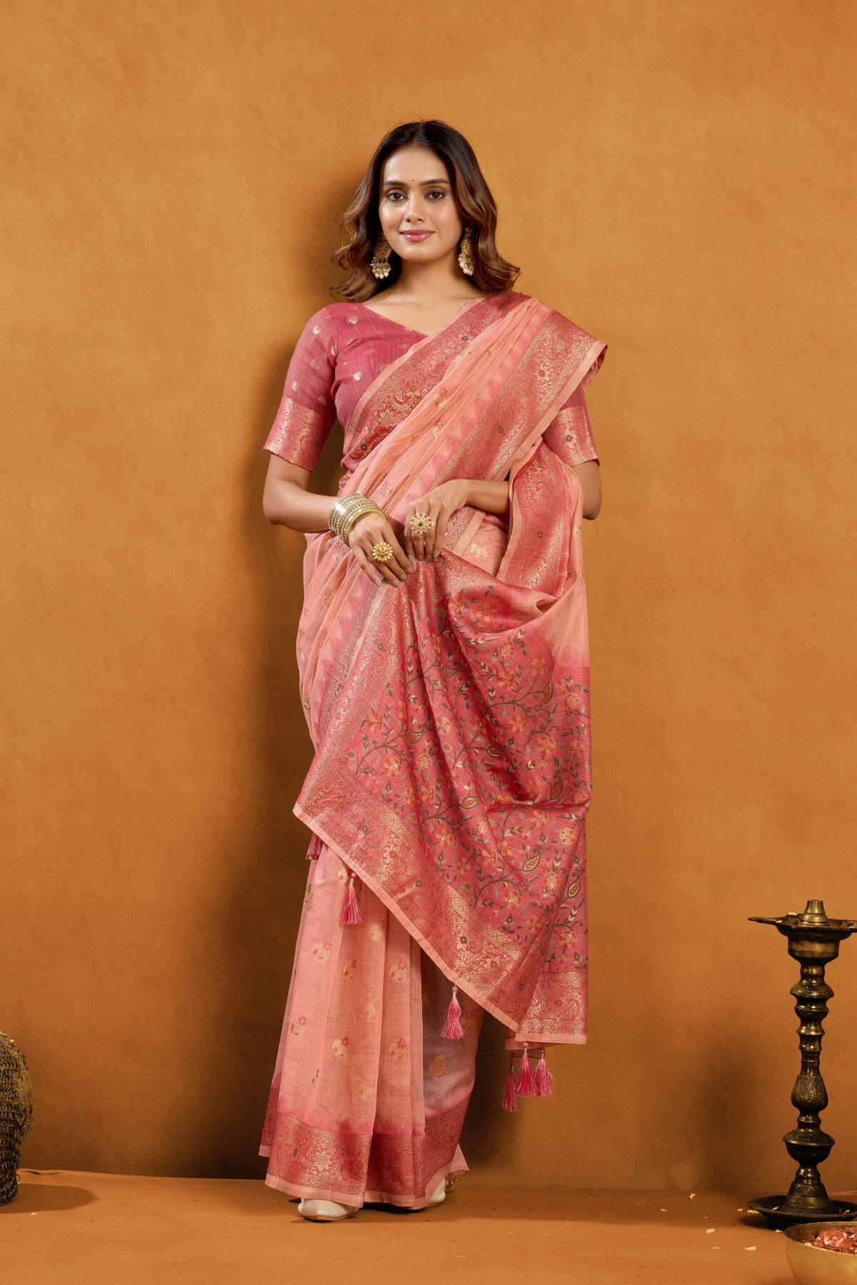Peach Bliss – Lightweight Spun Cotton Saree with Smooth Drape