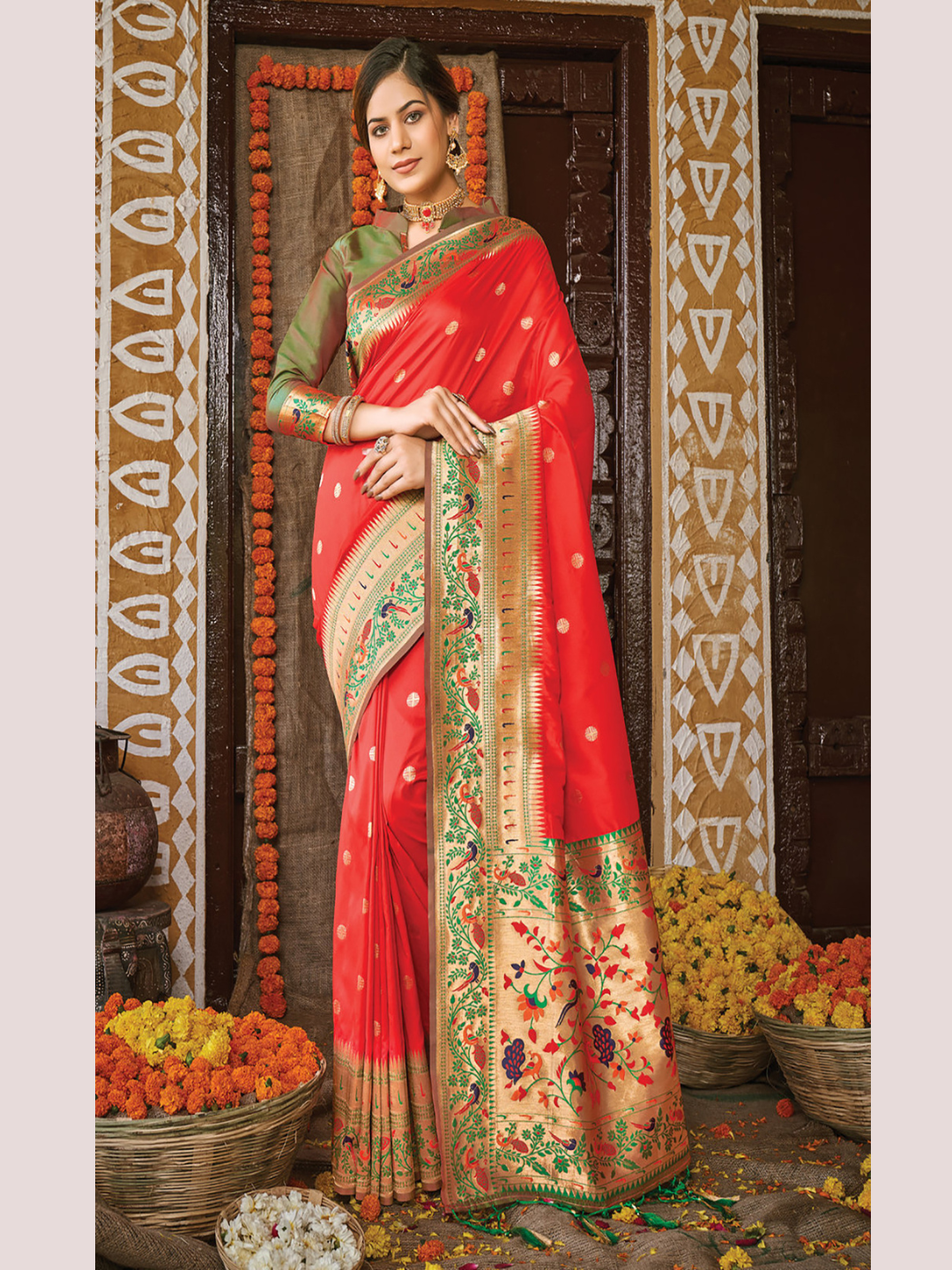 Joyful Red Color Paithani Silk Saree