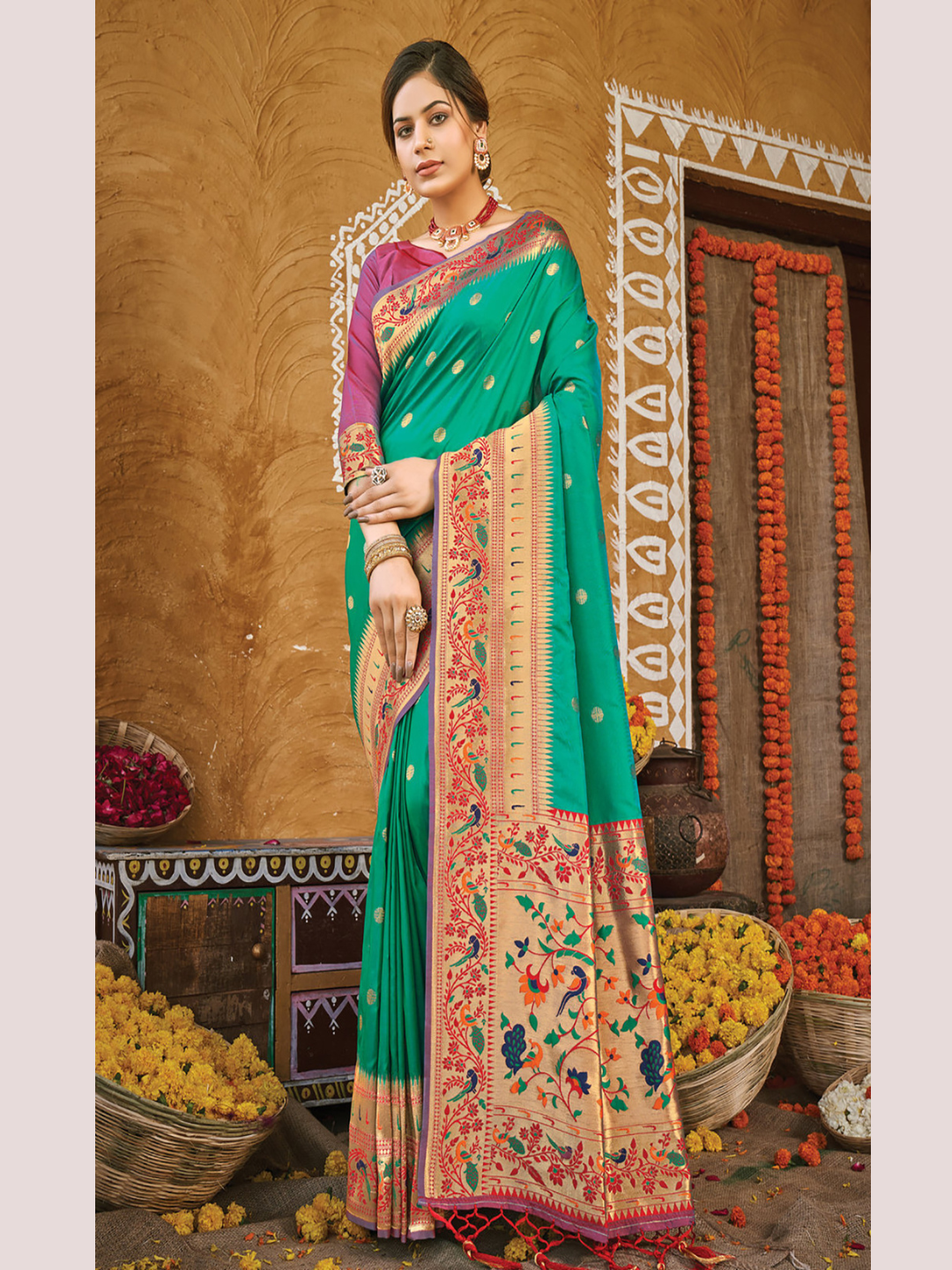 Joyful Sea Green Color Paithani Silk Saree