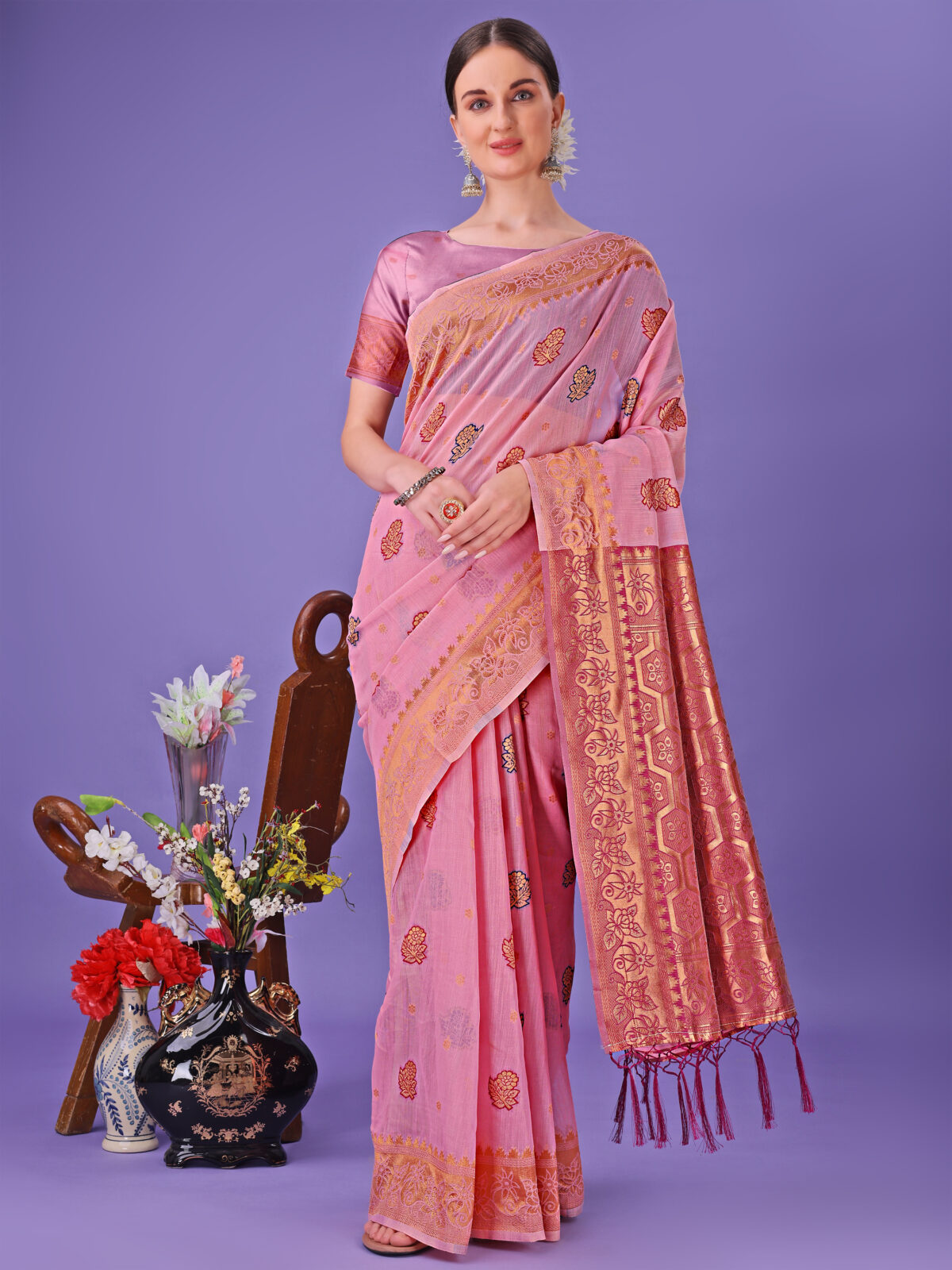 Pastel Light Pink Linen Cotton Saree – Subtle Style for Everyday Elegance