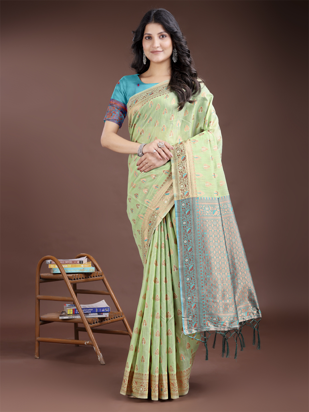 Refreshing Light Green Linen Cotton Saree – Perfect for Summer Days
