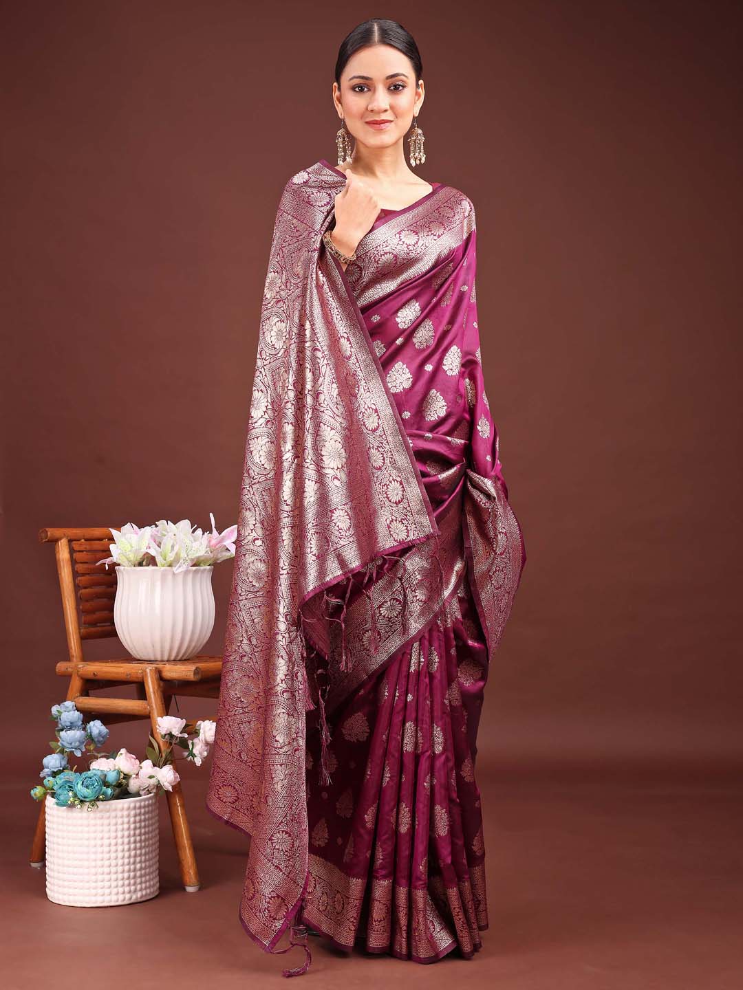 Vibrant Purple Banarasi Silk Saree with Traditional Elegance
