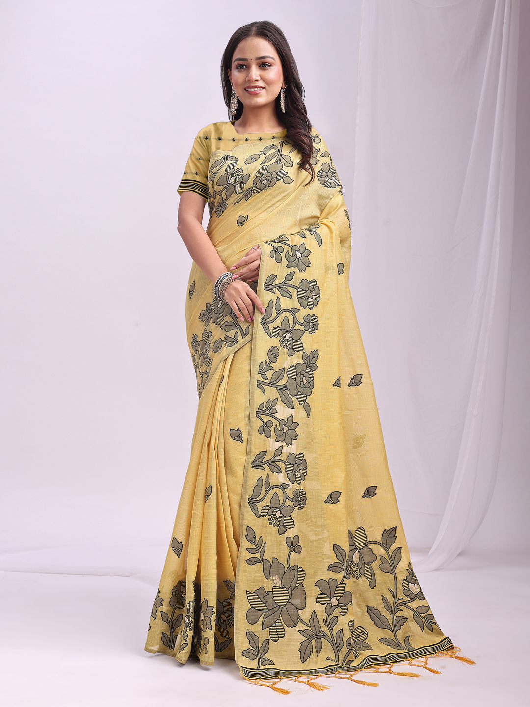 Warm Yellow Linen Cotton Saree for a Breezy Look