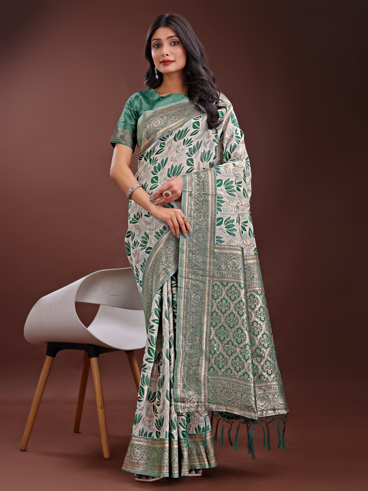 Fresh Green Linen Cotton Saree
