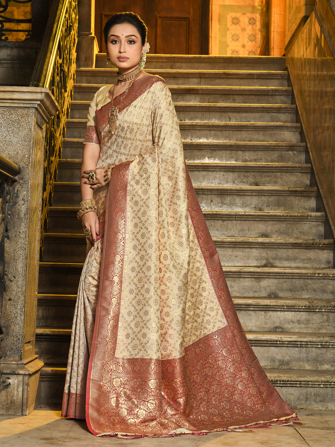 Warm Maroon Linen Cotton Saree for Festive Occasions