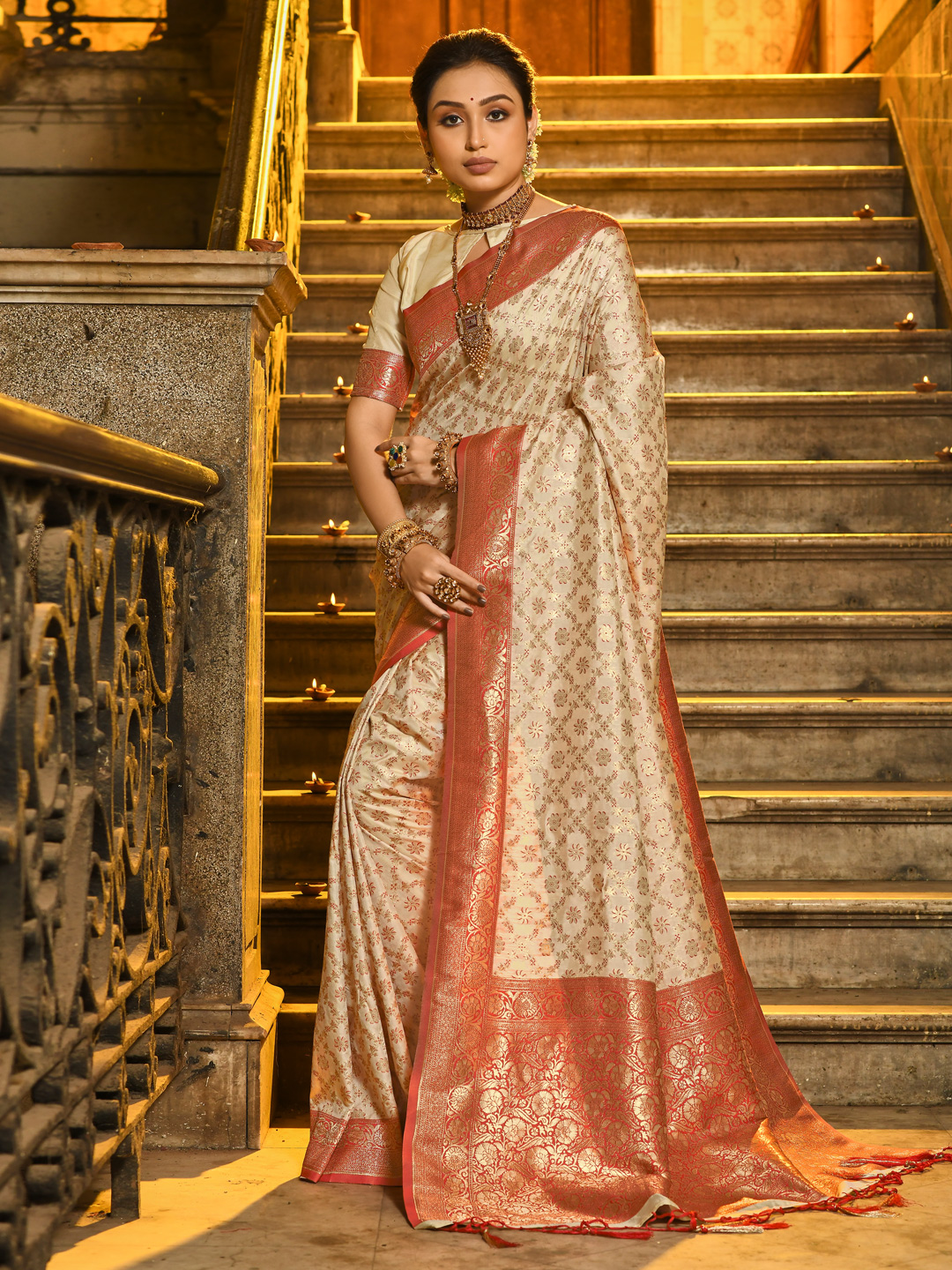 Bold & Beautiful Rich Red Saree in Fine Linen Cotton