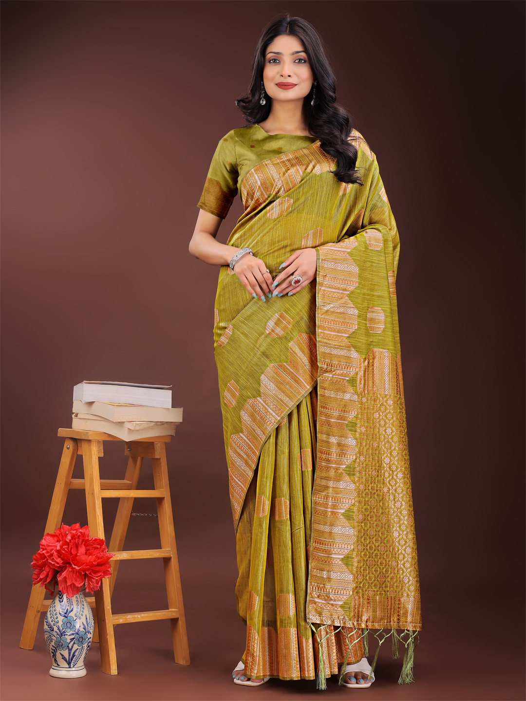 Modern Mustard Yellow Linen Cotton Saree – Breezy & Stylish
