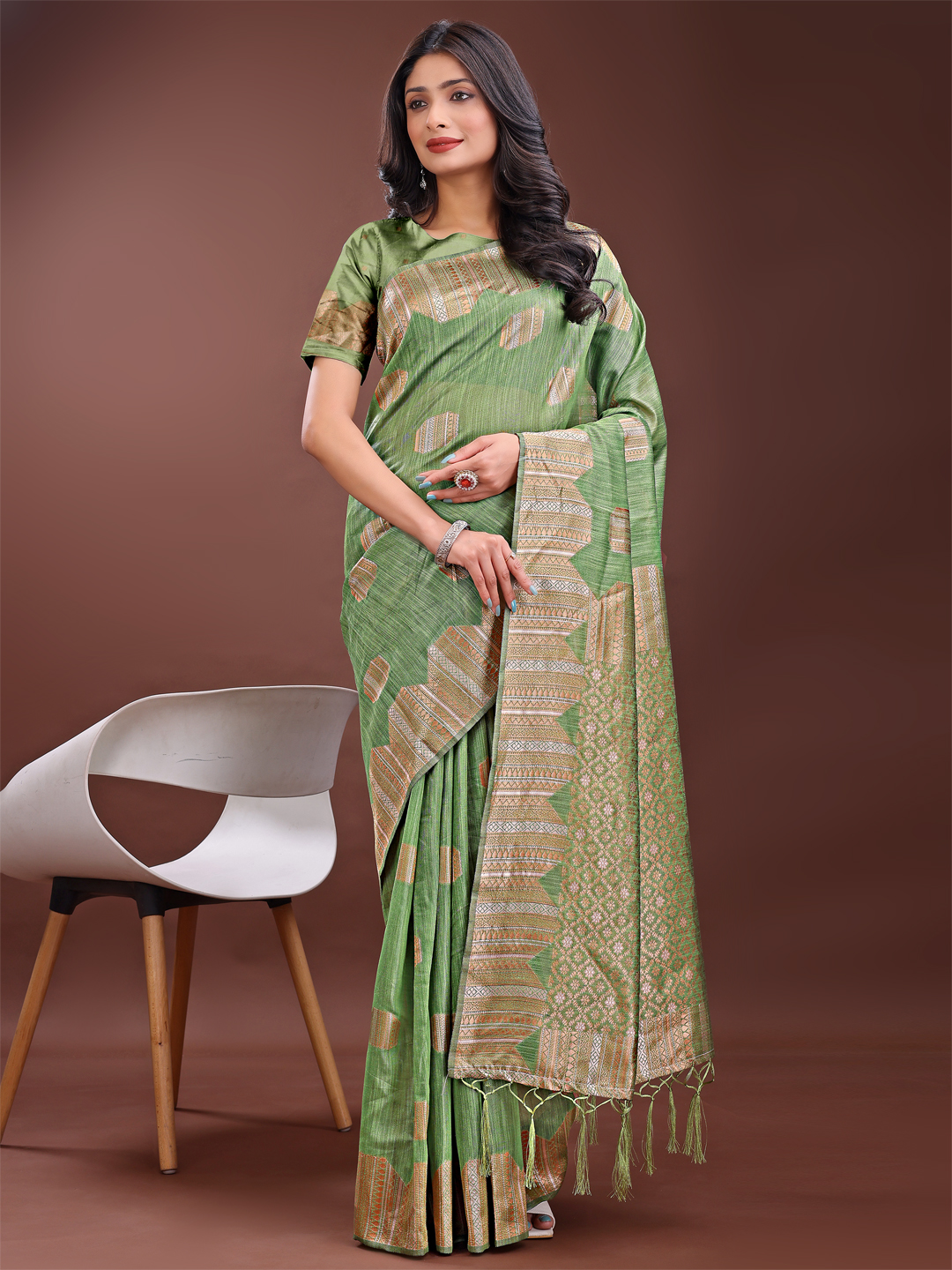 Pastel Light Green Linen Cotton Saree – Minimal & Classy