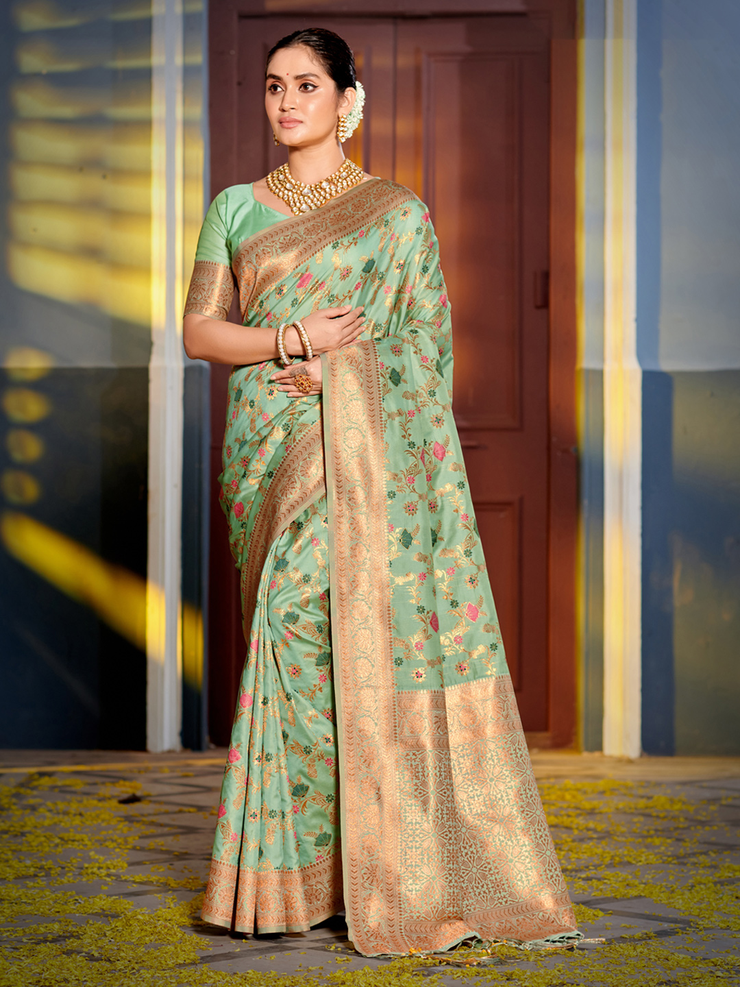Sea Green Banarasi Silk Saree with Rich Pallu & Heritage Design