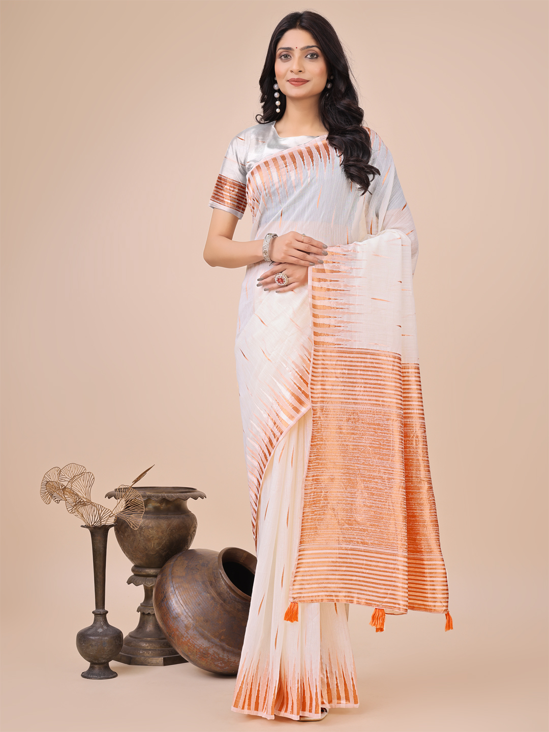 Pure White Linen Cotton Saree