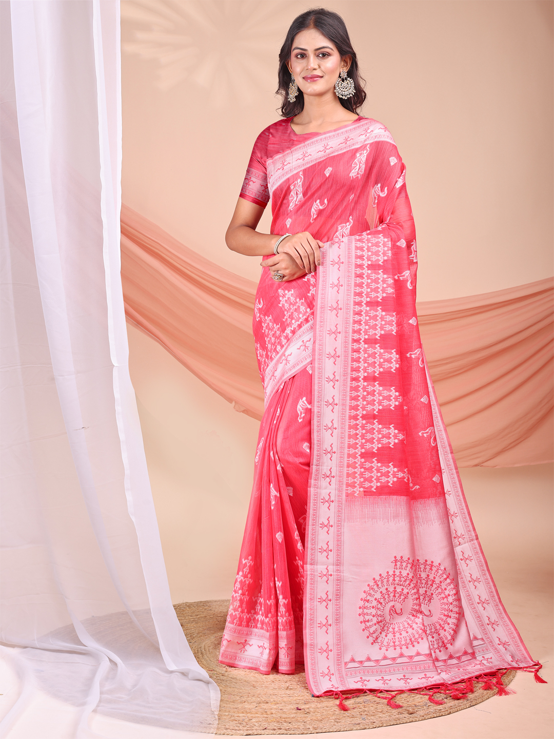 Blush Pink Linen Cotton Saree with Breezy Drape