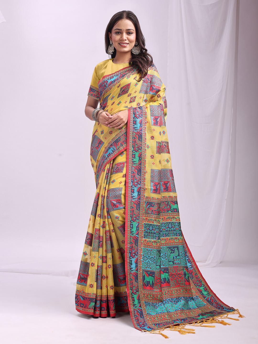Lively Yellow Linen Cotton Saree for Summer Days