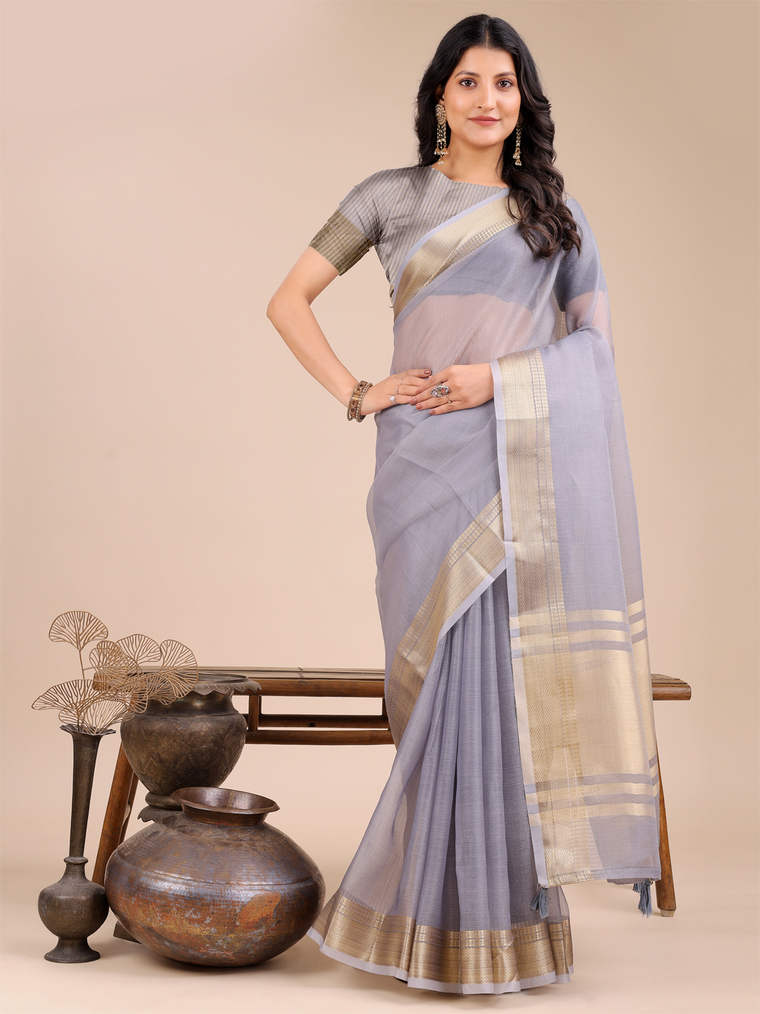 Modern Grey Organza Saree for Party & Festive Wear