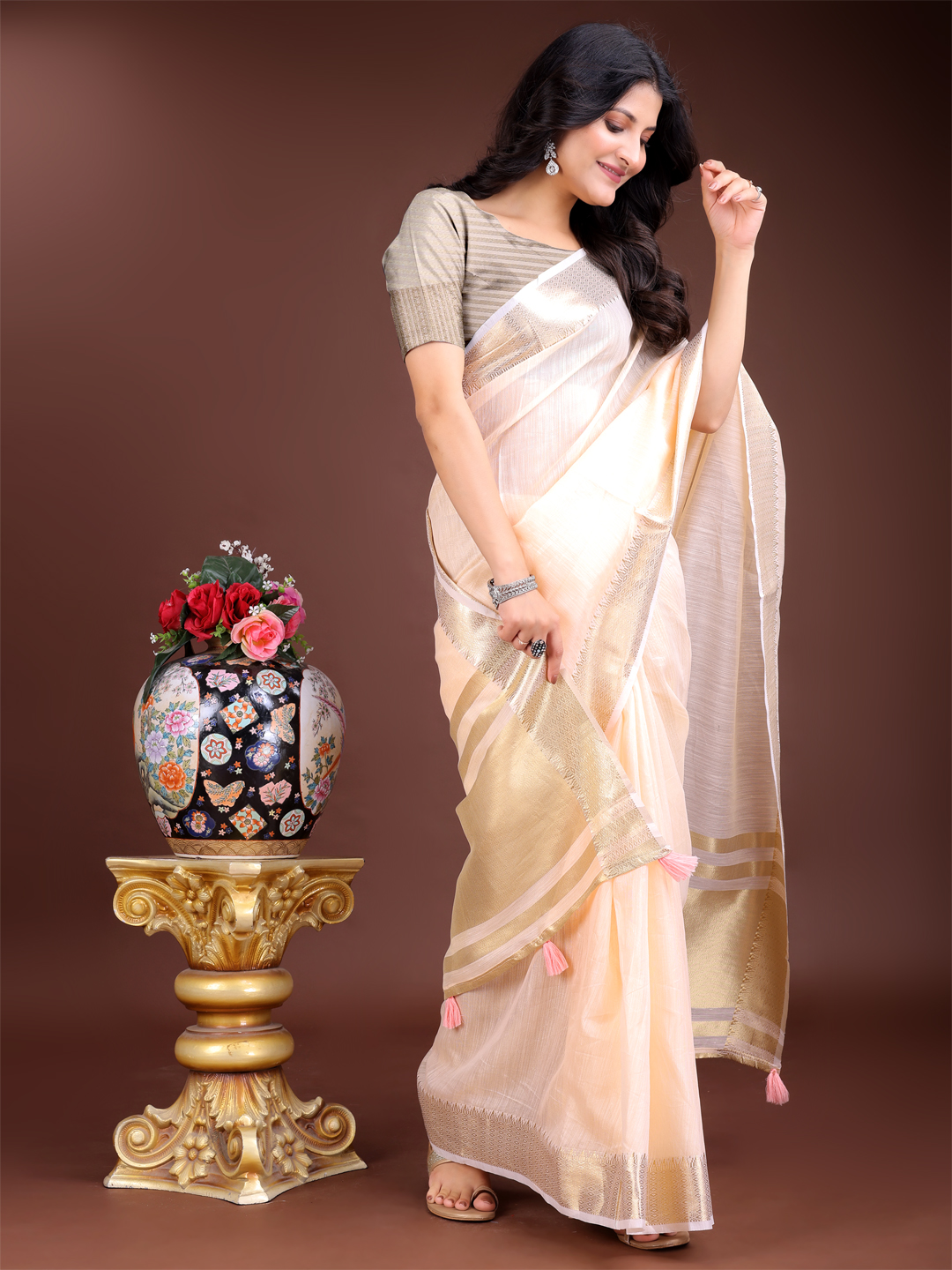 Fresh Peach Cotton Ready Saree with Minimalist Charm