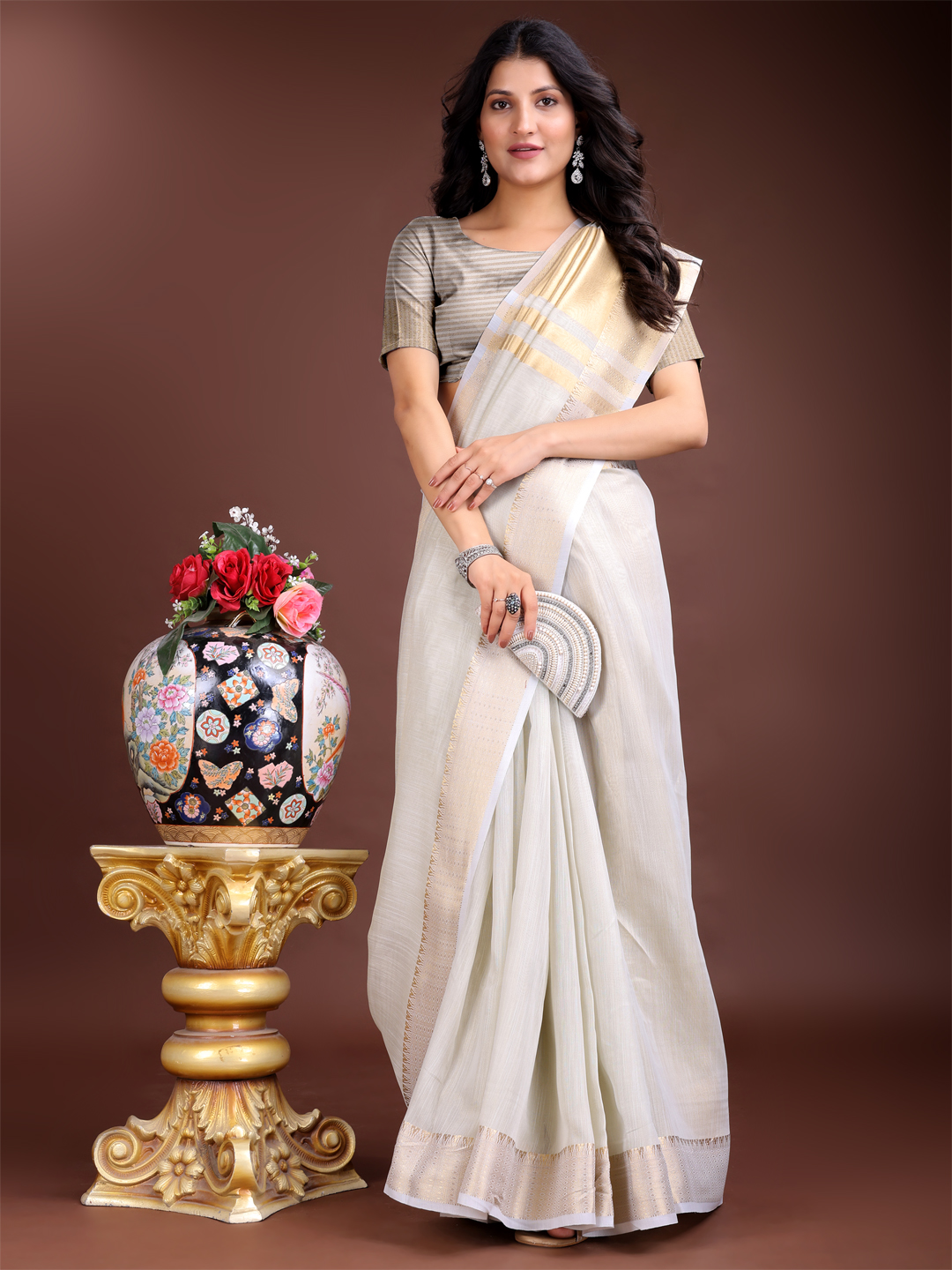 Subtle Grey Cotton Ready-to-Wear Saree for Casual & Work Looks