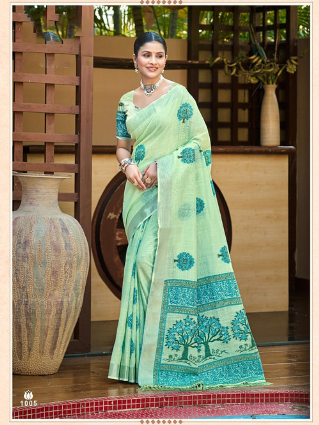 Nature-Inspired Green Linen Cotton Saree with Designer Pallu