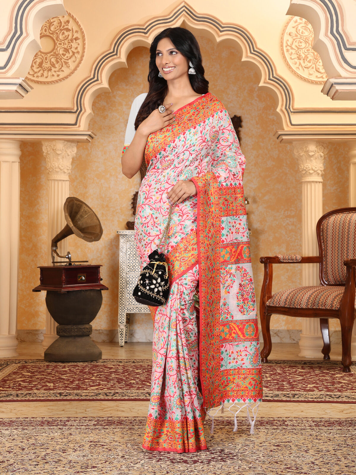 Eye-Catching Multicolor Linen Cotton Saree with Subtle Shine