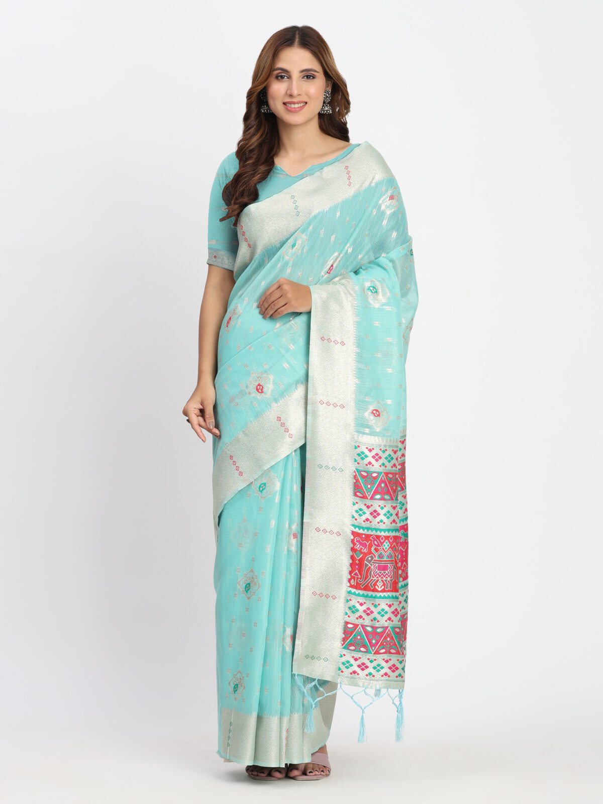 Timeless Sea Green Linen Cotton Saree for Sophisticated Style