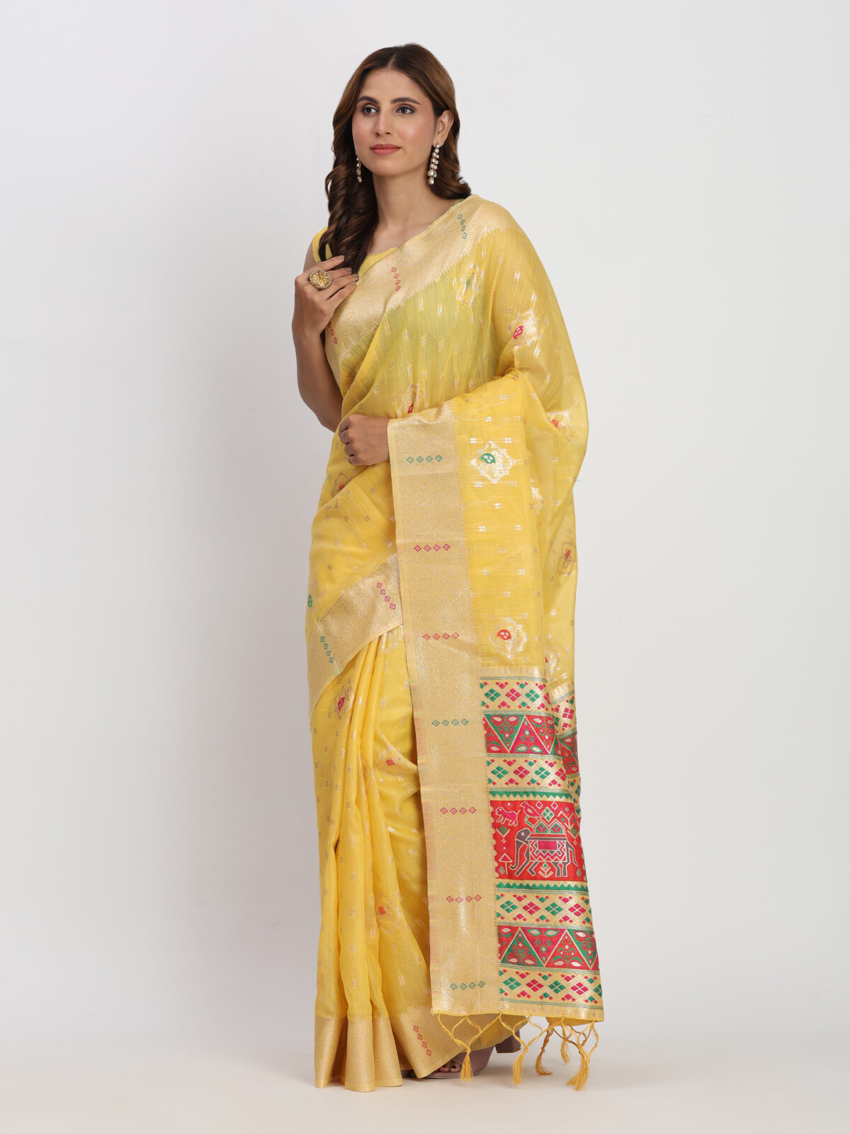 Yellow Pure Linen Cotton Saree with Elegant Simplicity