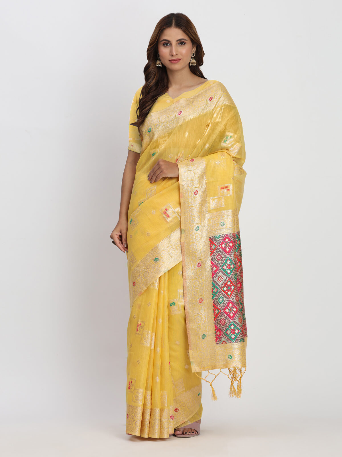 Sunshine Yellow Linen Cotton Saree with Subtle Texture