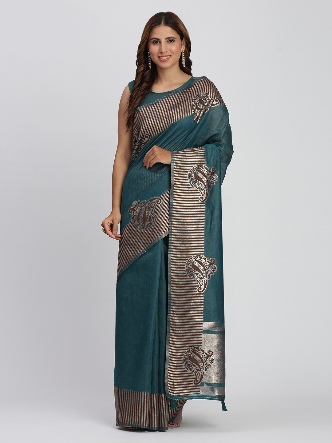 Sea Green Handwoven Linen Cotton Saree with Subtle Charm