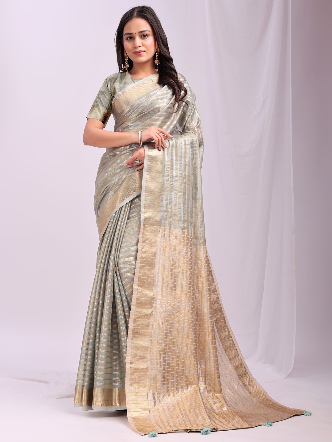 Elegant Grey Organza with Sheer Grace Part Wear Saree
